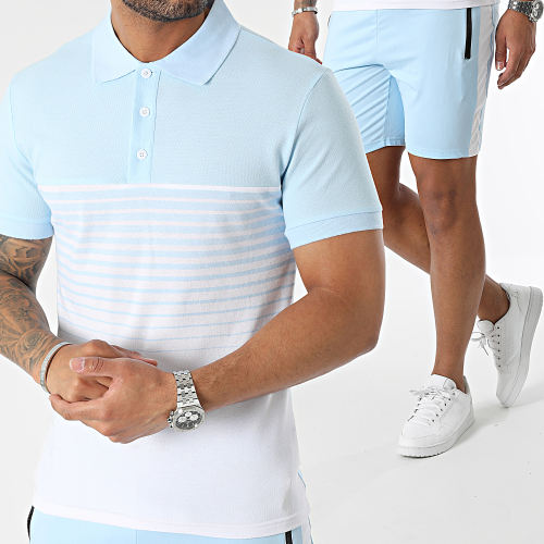 Ensemble Polo Manches Courtes Et Short Jogging Bleu Clair Blanc
