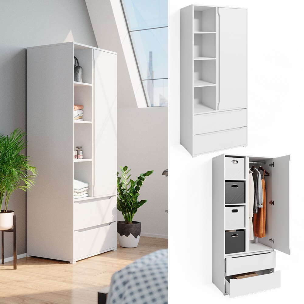 Vicco Kleiderschrank Schlafzimmerschrank Ruben 80cm mit Kleiderstange Schubladen