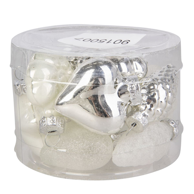 Christbaumanhänger aus Glas - Stern/Zapfen/Herz/Blume - weiß/silber - ca. 4 x 2 cm