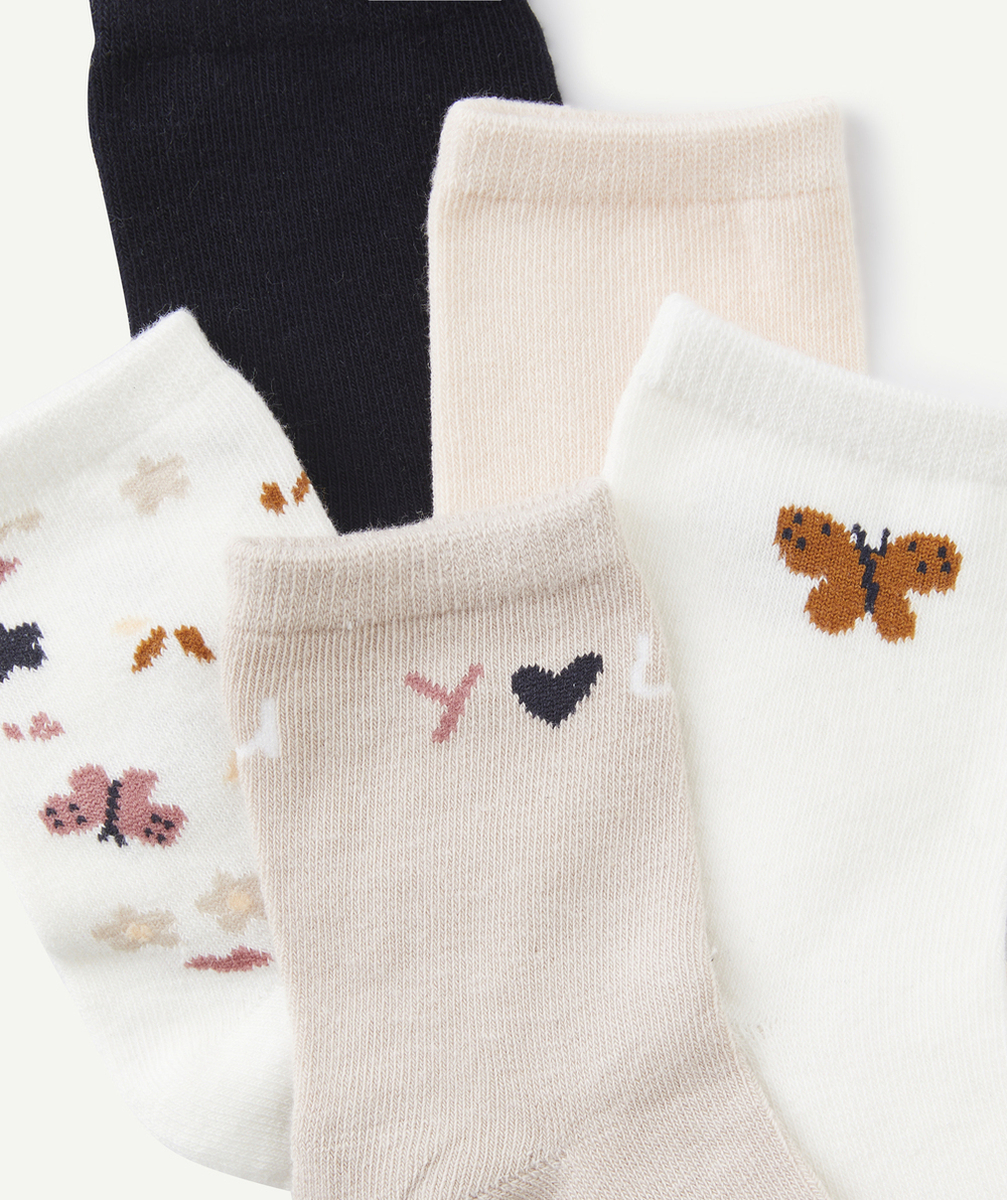 LOT DE 5 CHAUSSETTES FILLE PÂLE THÈME PAPILLONS