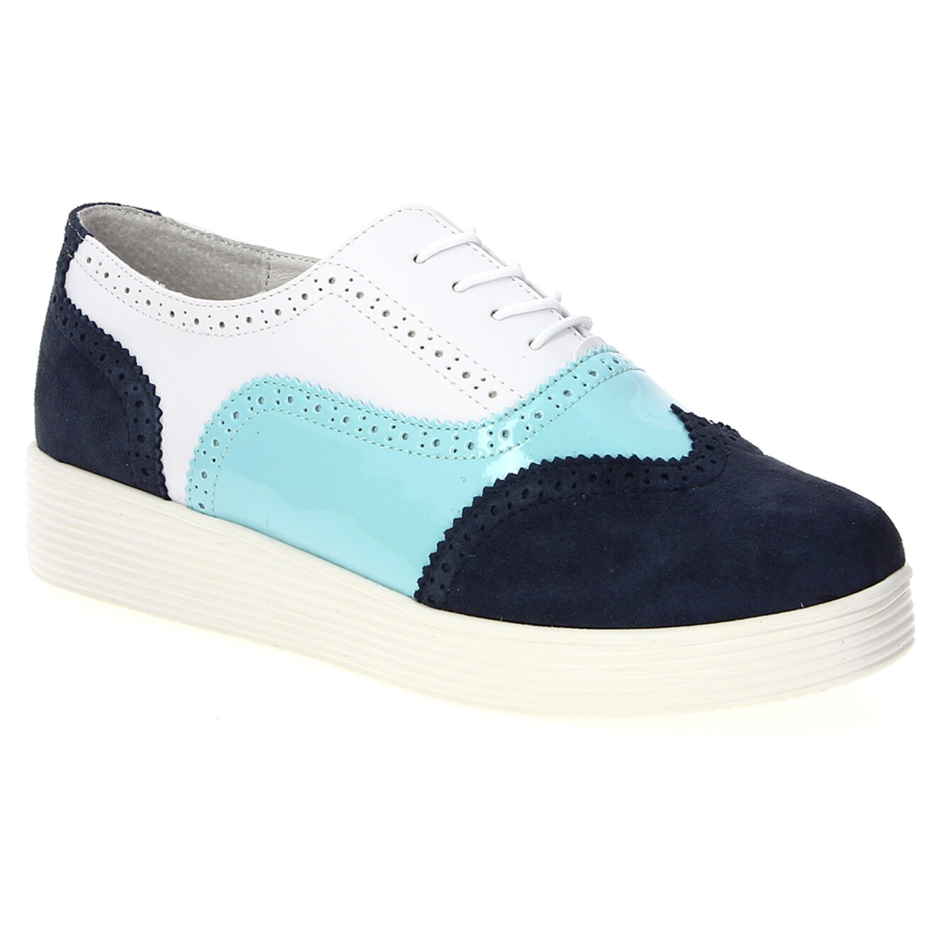 Mellow Yellow Richelieus Creepers en Velours de Cuir et vernies tricolores
