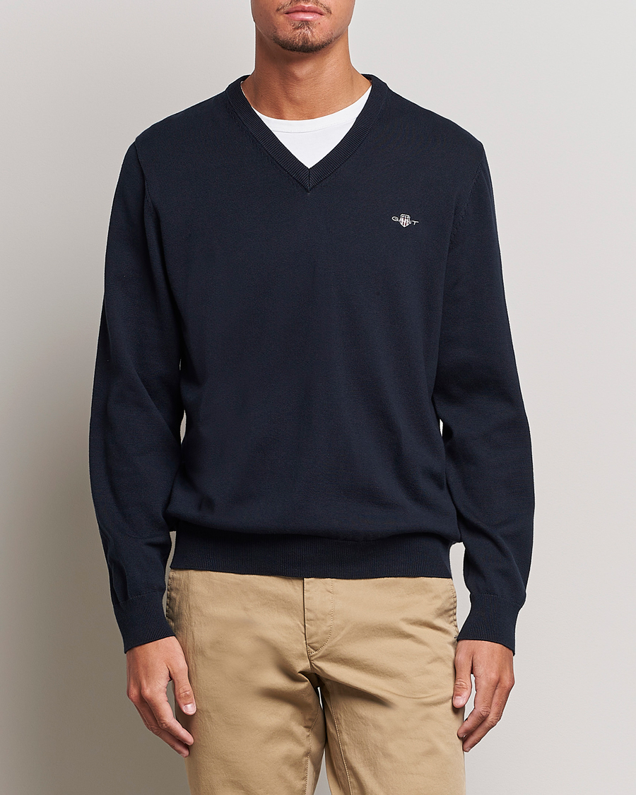 GANT Classic Cotton V-Neck Evening Blue
