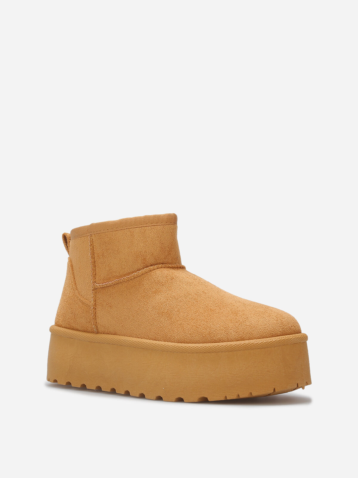 Boots en suédine fourrées à plateforme- Camel