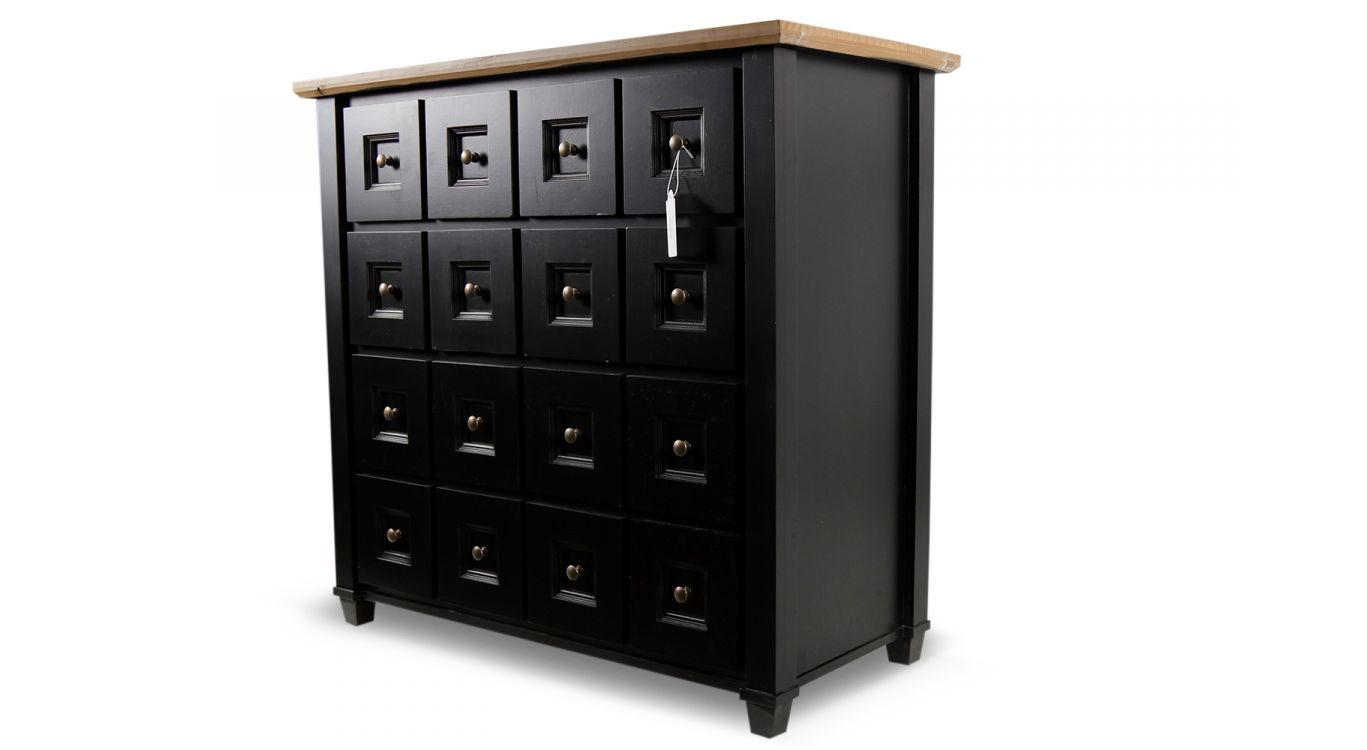 Bahut grainetier 16 tiroirs bois noir 100x49x95,5cm - bois-mdf