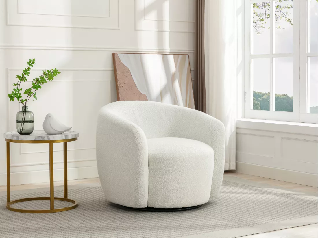 Fauteuil pivotant en tissu bouclette blanc VEREIDE