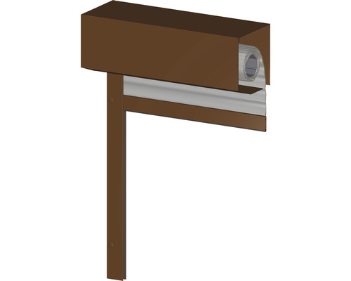 ARON voorzetrolluik, PVC grijs, 850 x 1715 mm, aluminium kast, RAL 8003 leembruin, riemtrekker, links