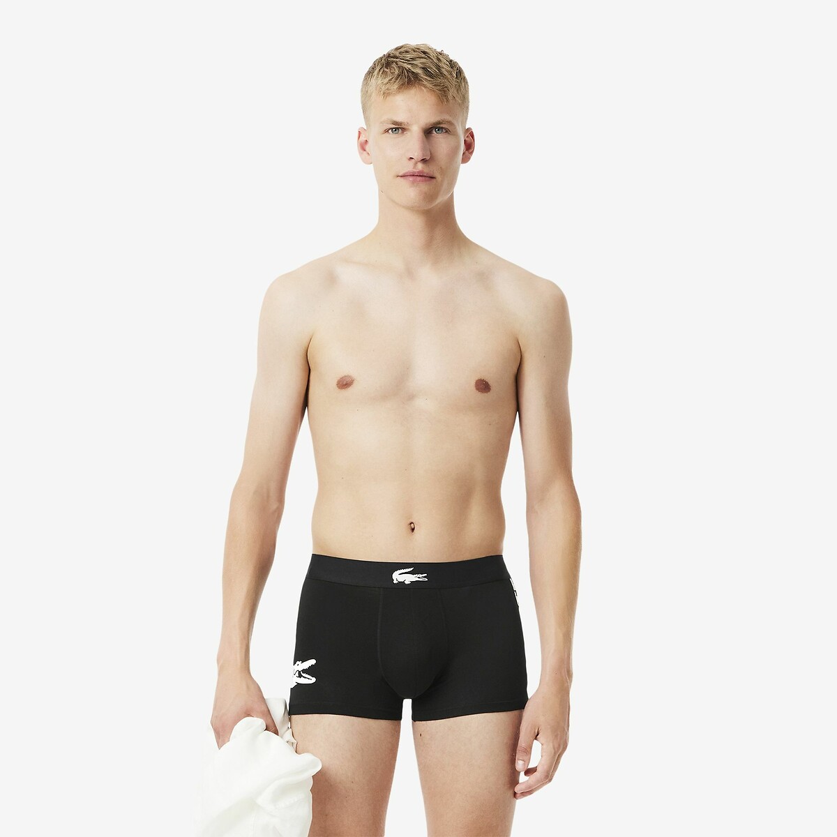 LACOSTE<br>Conjunto de 3 cuecas boxer em algodão elástico estampado