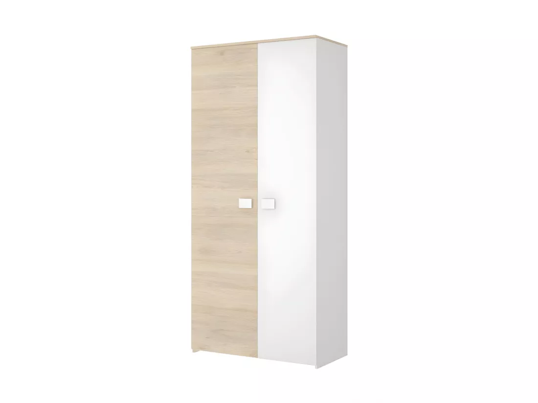 Armoire SONIA - 2 portes - L90cm - Coloris : Chêne et blanc