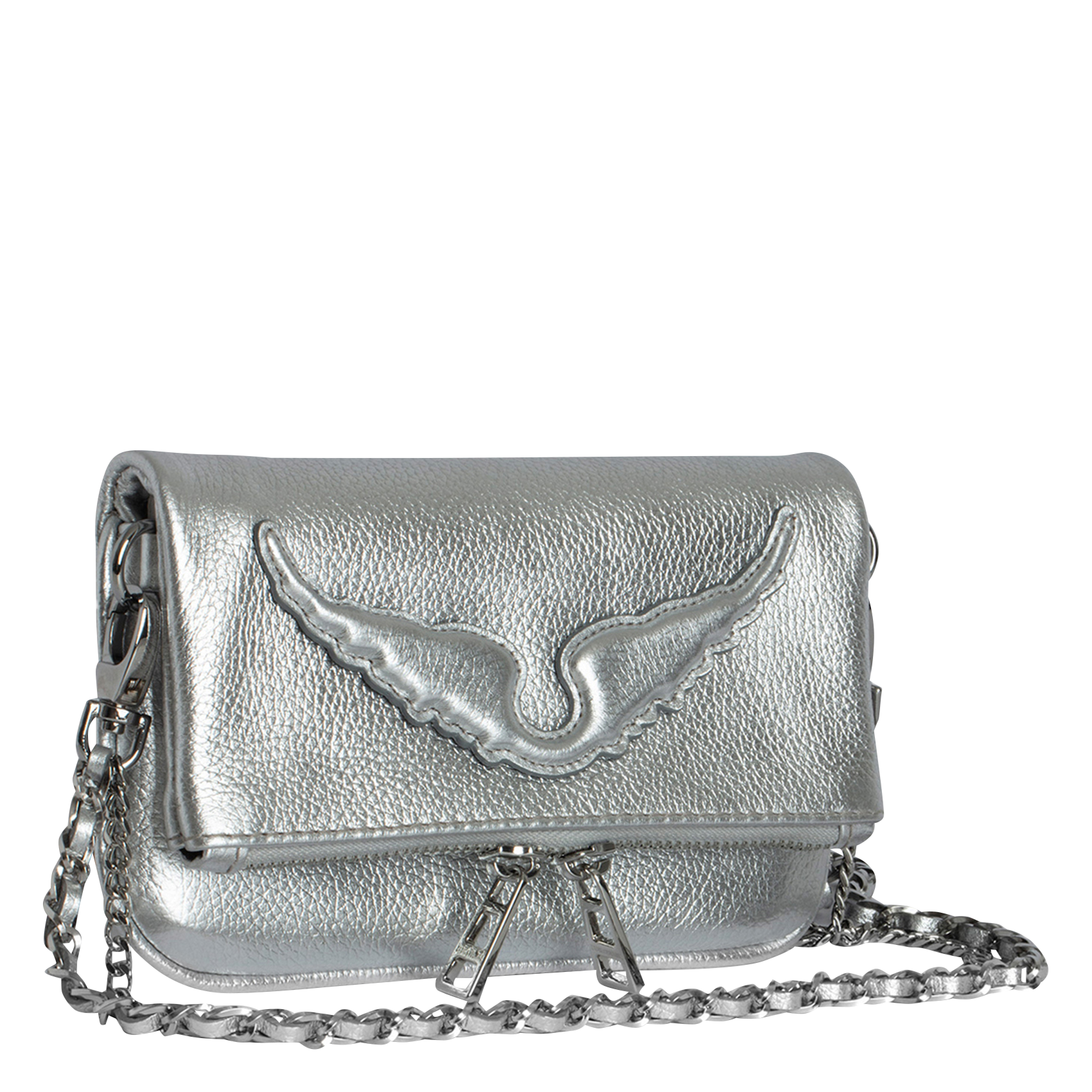 ROCK NANO - Pochette en cuir grainé métallisé | Gris