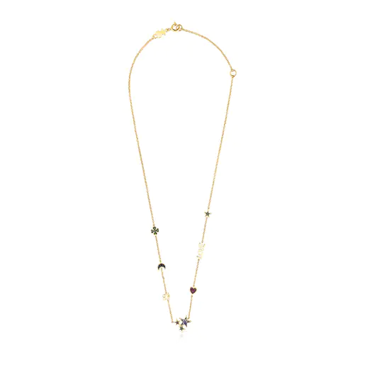Colar de ursinho de pelúcia com banho de ouro 18k sobre prata e pedras preciosas.
