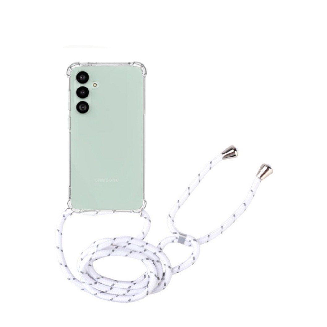 Samsung Galaxy S25  Plus Necklace Gummi Hülle Air Cushion Fallschutz   Handykette (150cm) - Weiss / Silber