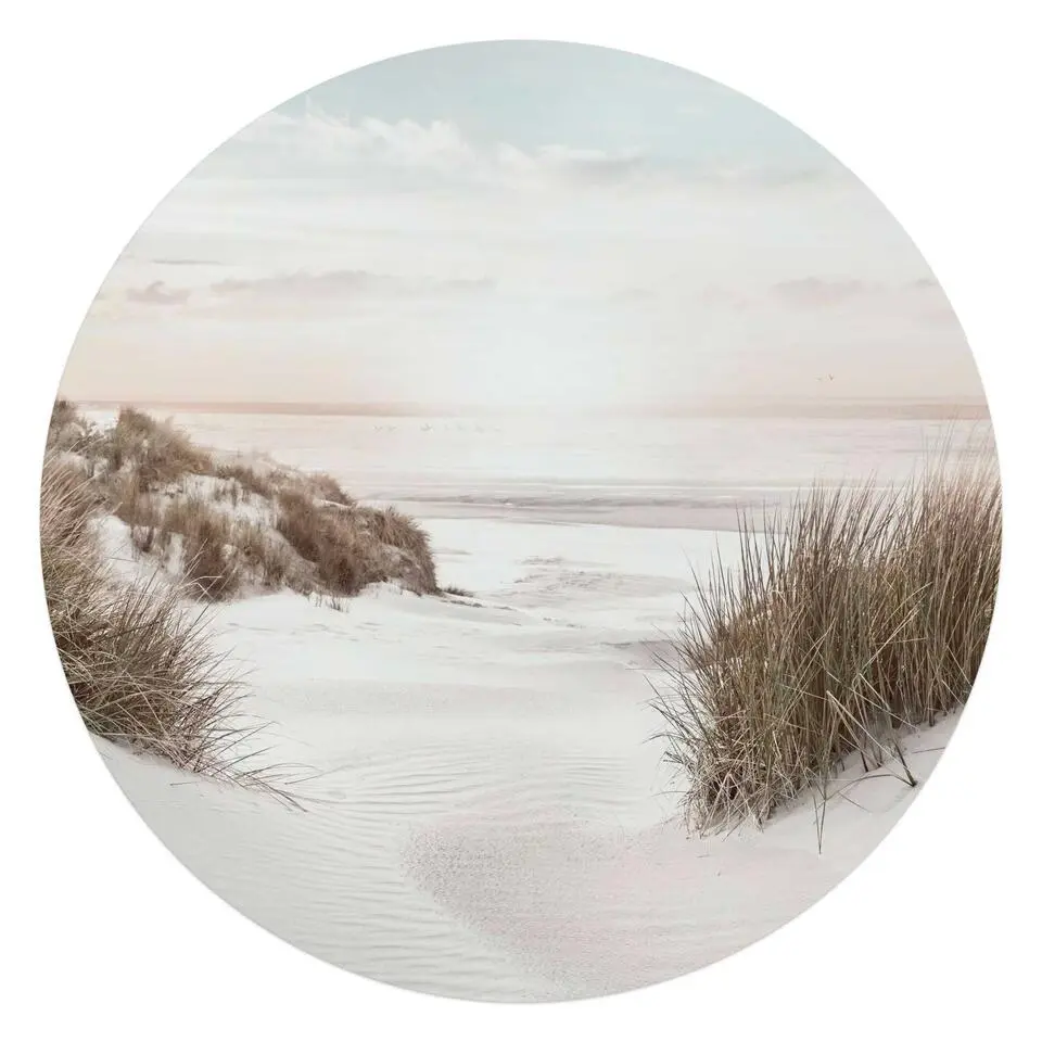 Glasschilderij Horizon aan het strand - Ø 70cm - Beige