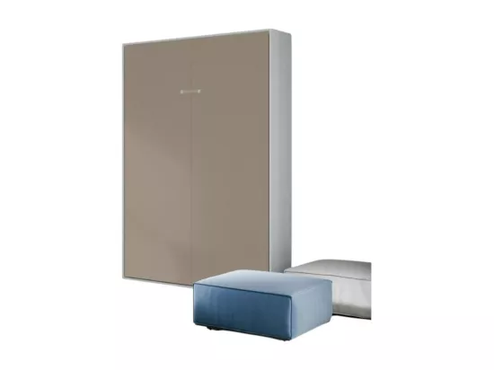 Lit escamotable vertical frêne blanc et porte beige kanto 120x190