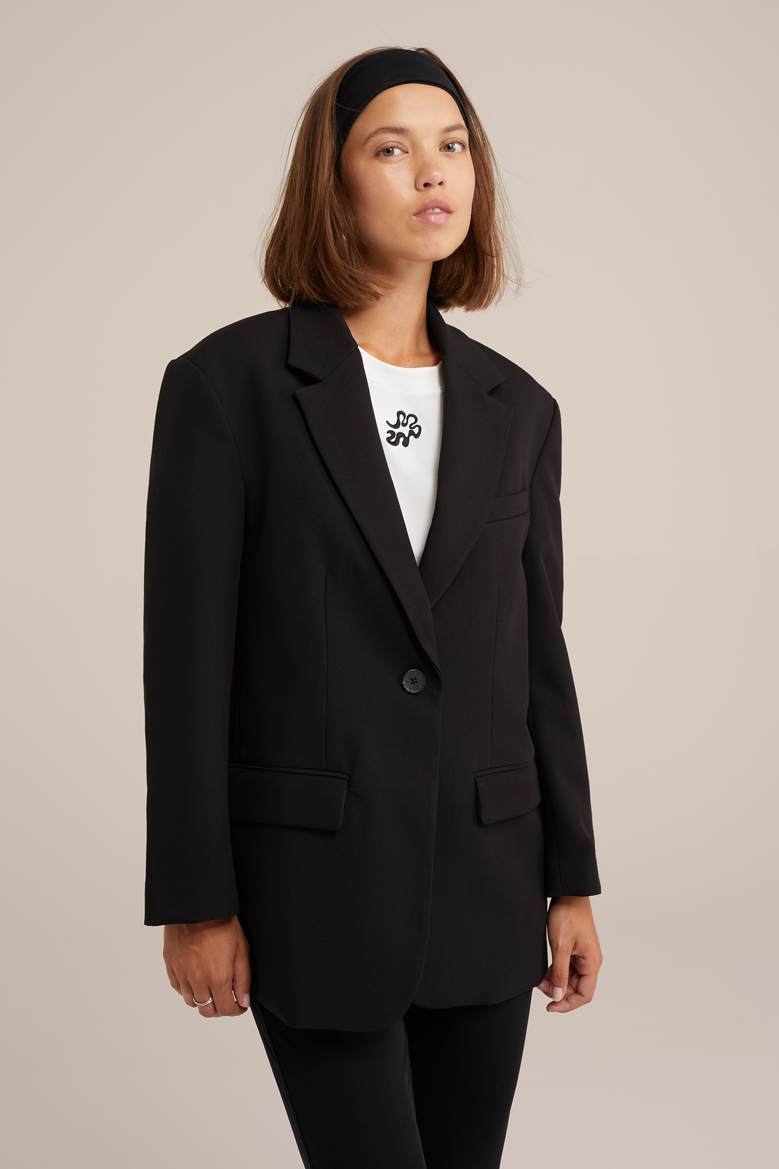 boyfriend fit blazer WE Fashion Zwart