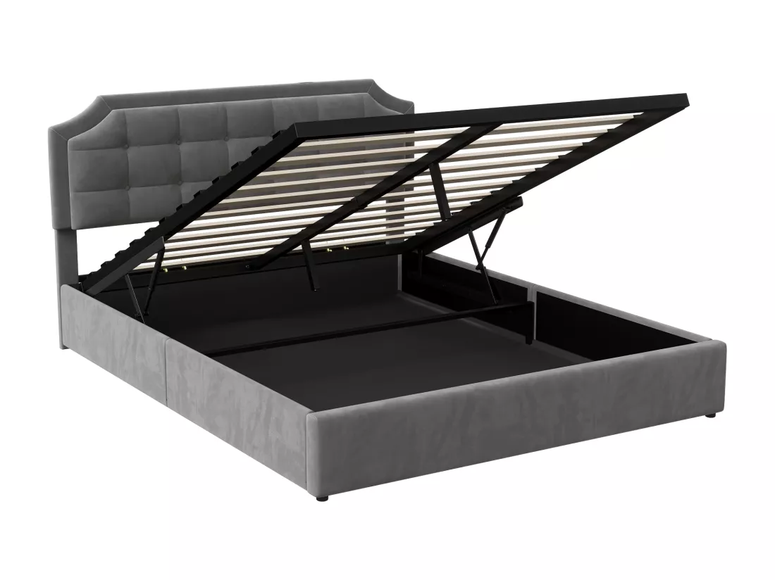 Lit Double 160x200 LED, Lit Coffre avec USB Lit Adulte Lit Rembourré en velours Lit de rangement Lit Capitonné, Gris