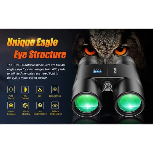 APEXEL 10x42 Autofokus Sammenleggbar Digital Vanntett Kikkert for Fugletitting og Dyrelivssafari