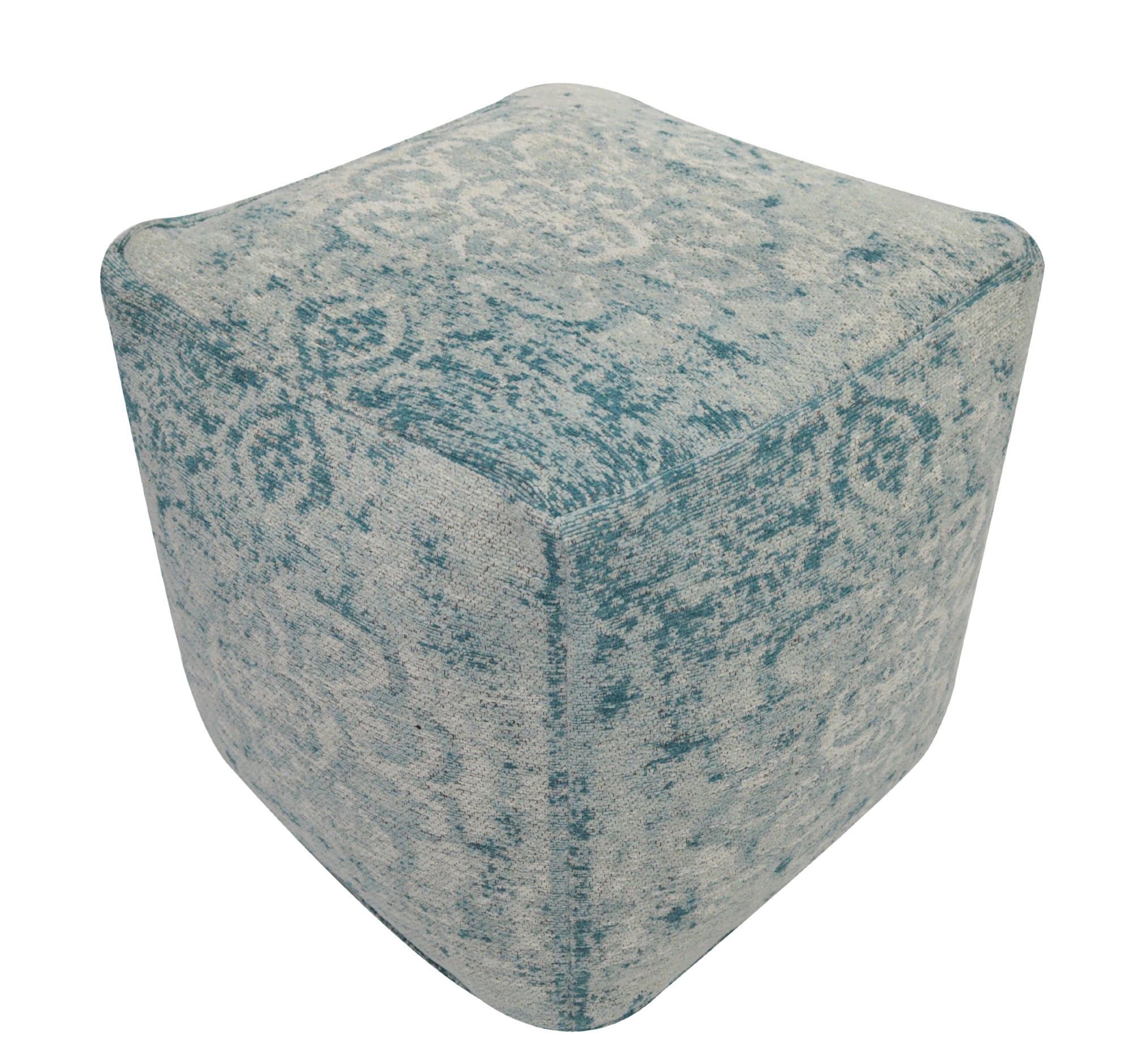 Pouf 'Mahani', cremeweiß, türkis, T 45 cm, B 45 cm, H 45 cm von fischer's lagerhaus