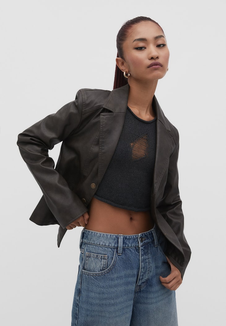 Blazer de couro sintético