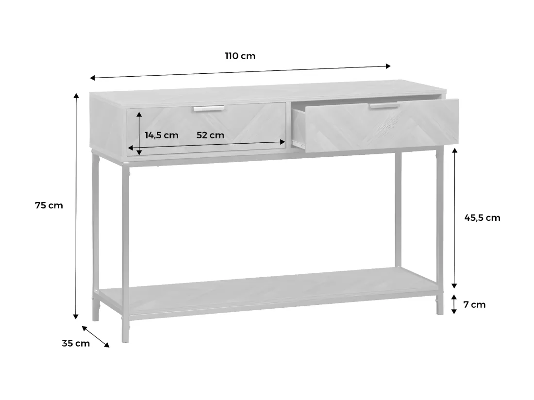 Console. Budapest. deux tiroirs. une étagère. L 110 x l 35 x H 75cm