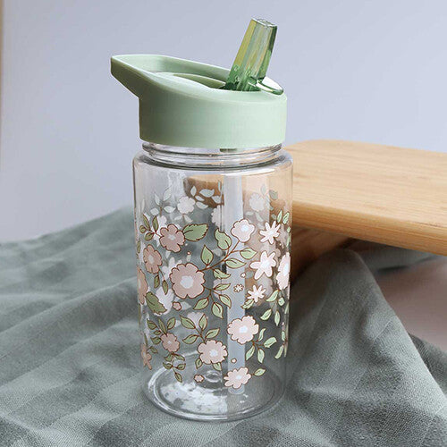 A little lovely company drinkfles met rietje - bloesem - groen - 450ml