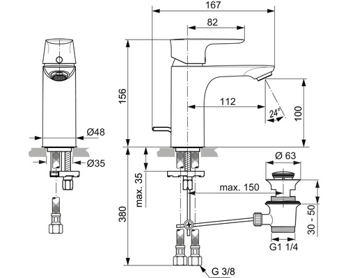 Ideal Standard CONNECT AIR wastafelkraan, chroom A7021AA
