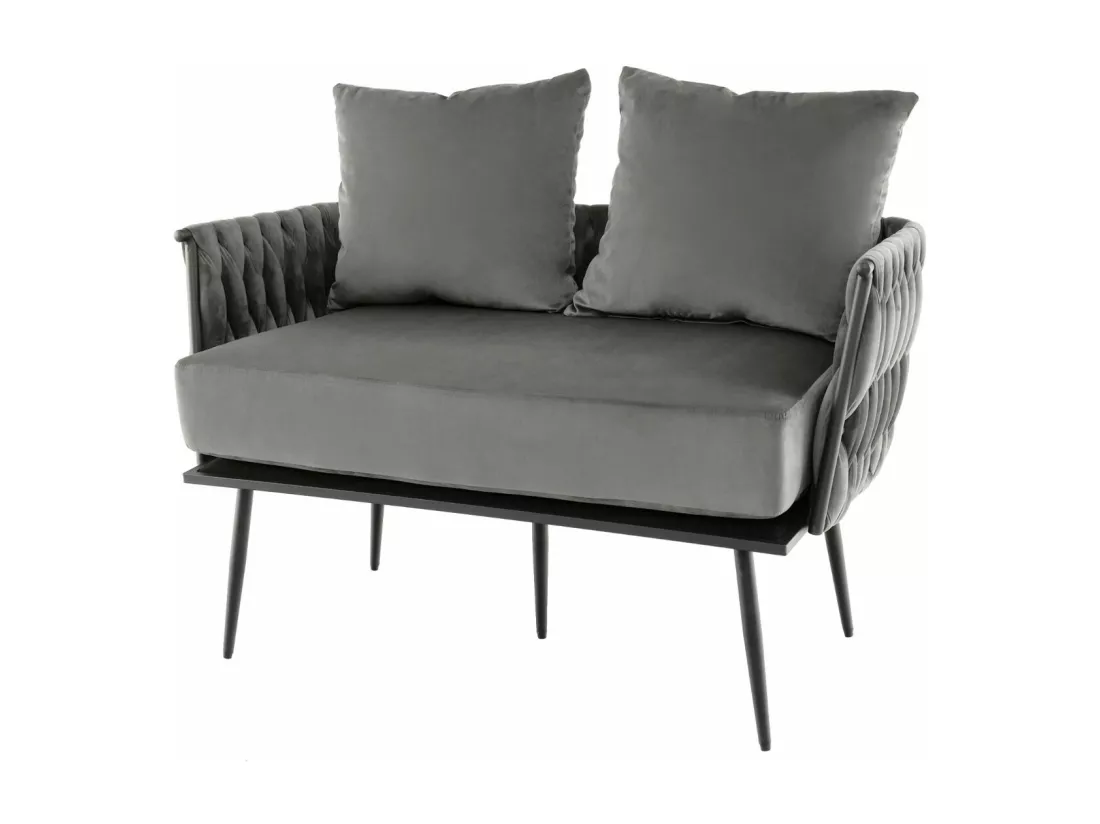 Canapé 2 Places en Velours Hollandais, Fauteuil de Salon pour 2 Personnes avec 2 Oreillers, Design Scandinave avec 5 Pieds Métalliques, Dossier et Accoudoirs Tissés, Charge 160KG (Gris)