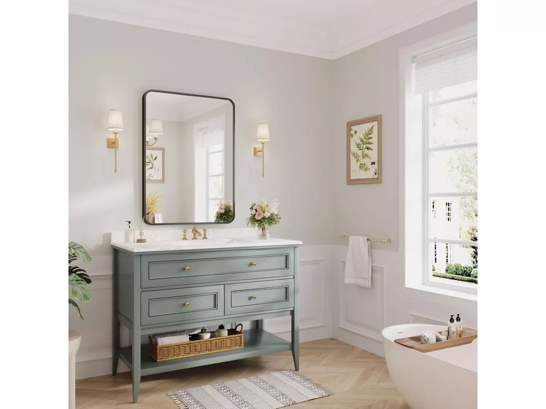 Miroir Mural 75x55cm Rectangulaire avec Cadre en Aluminium - Miroir Salle de Bain - Dressing/Salon Décoration - HD Miroir de Maquillage - Noir
