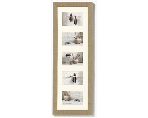 Houten collage fotolijst, huiselijke stijl, beige, voor 5 foto's (10x15 cm).