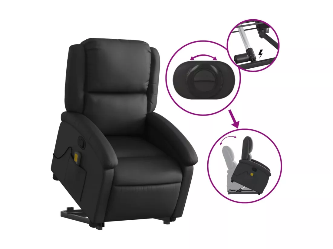 Fauteuil inclinable massant noir cuir véritable