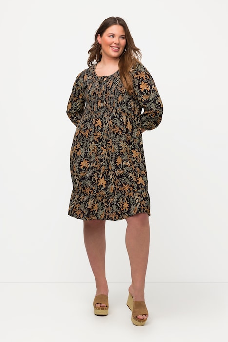 Smokkleid, Paisley, Rundhals, Volantsaum, 3/4-Arm