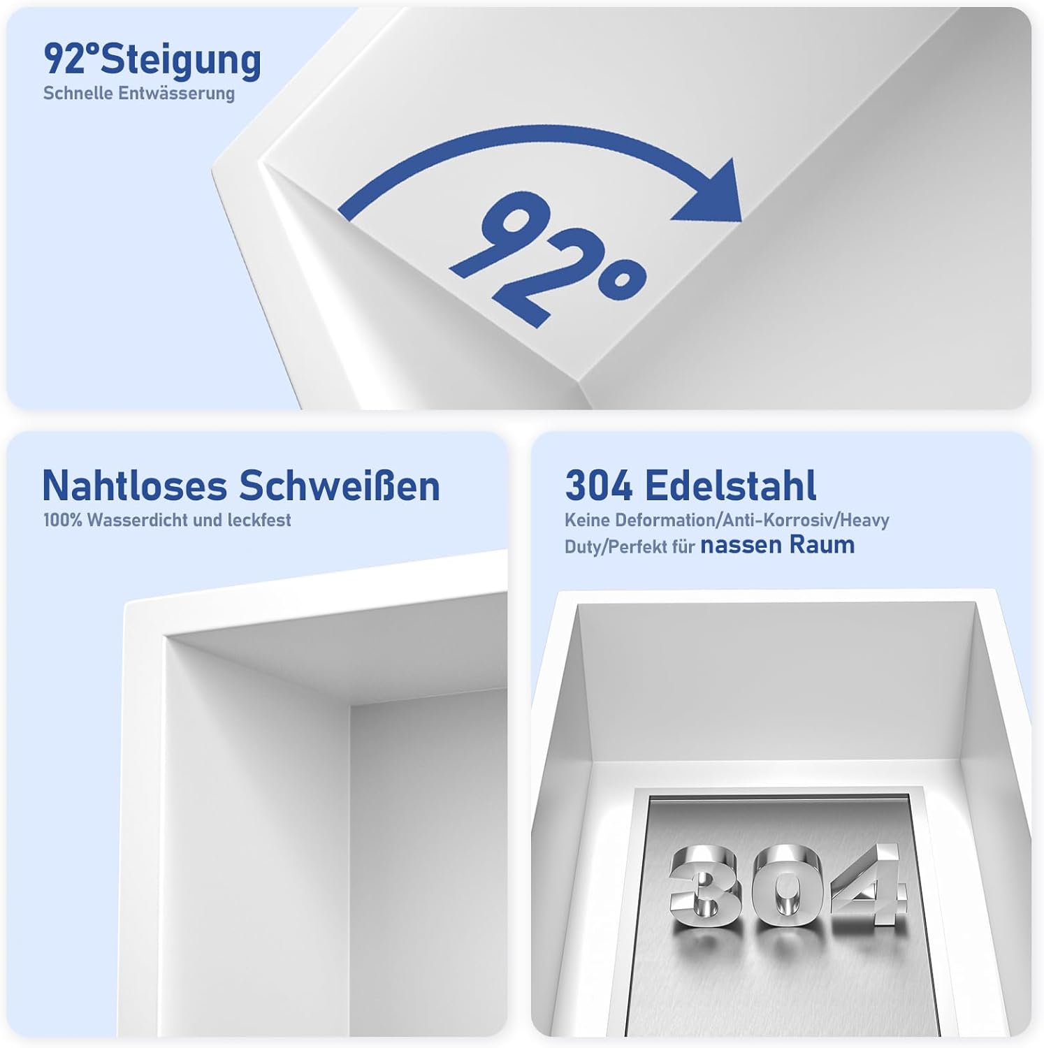 Edelstahl-Duschnische 600mm X 300mm weiß mit geführtem Licht wasserdicht Keine Fliesen benötigte Wandnische für Badezimmer-Lagerung über Berg-Installation