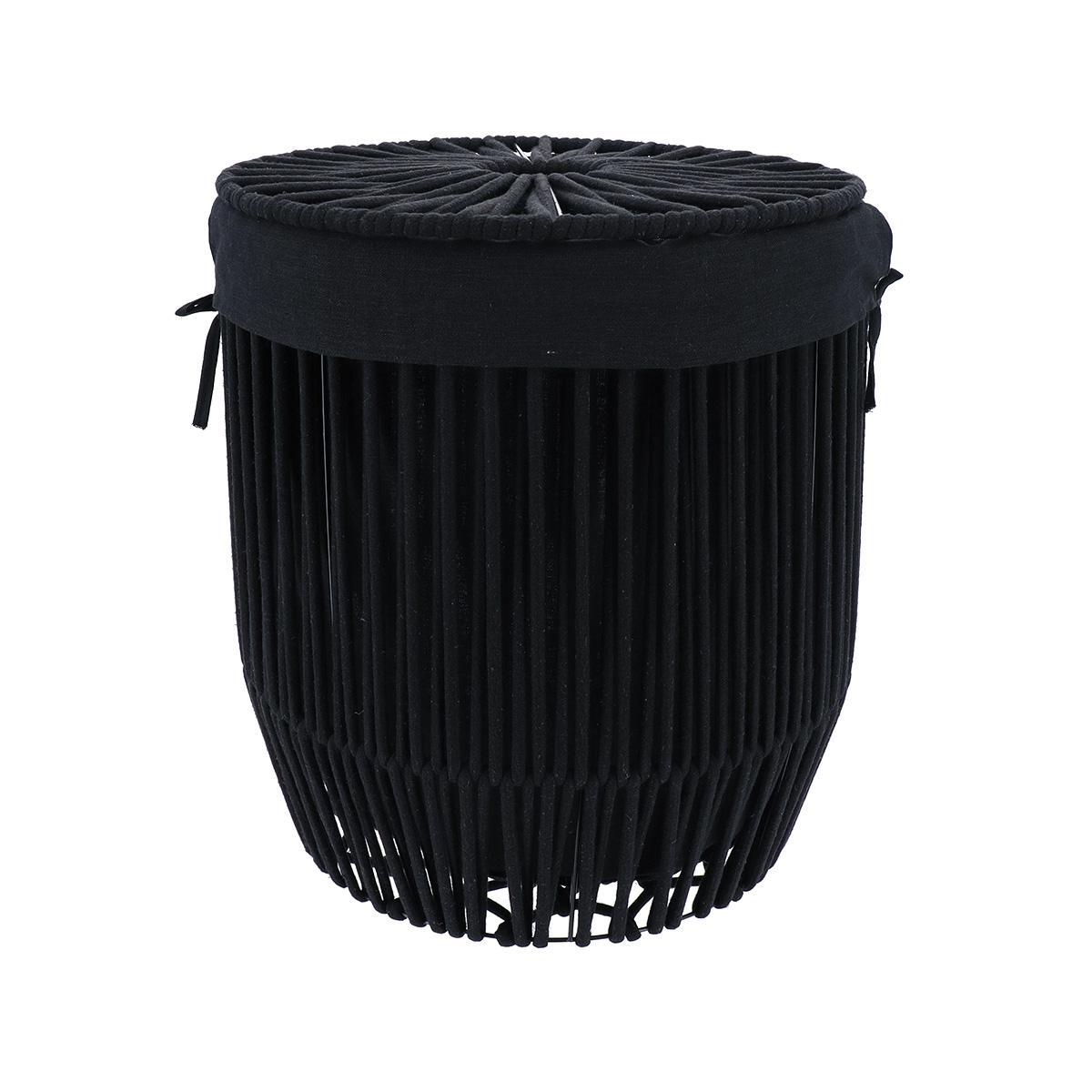 GRANDE PANIERE A LINGE AVEC COUVERCLE FACON CORDE NOIR