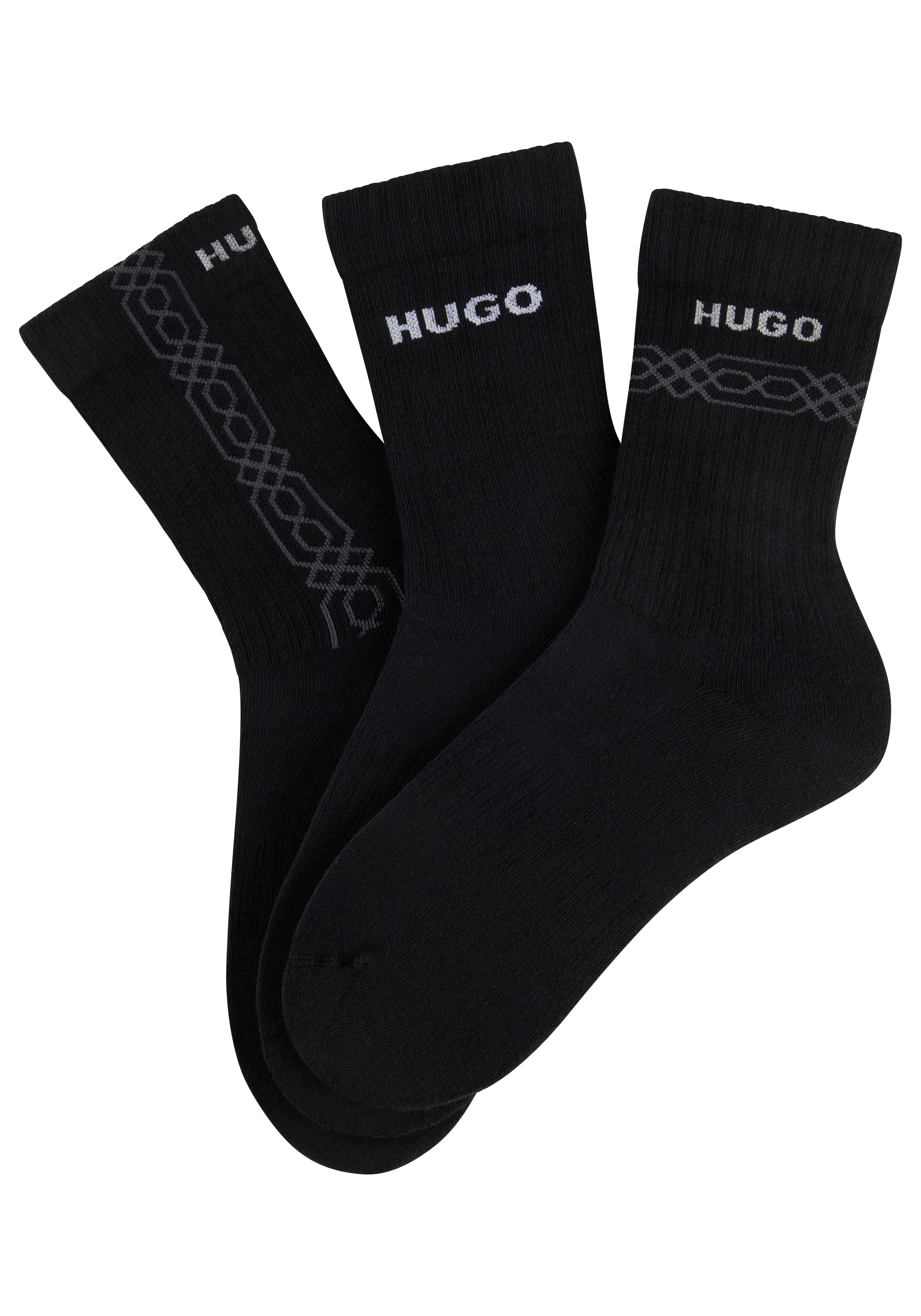 HUGO Underwear Kurzsocken Packung, 3er, 3 Paar tlg. Logoschriftzug, grafisches Muster