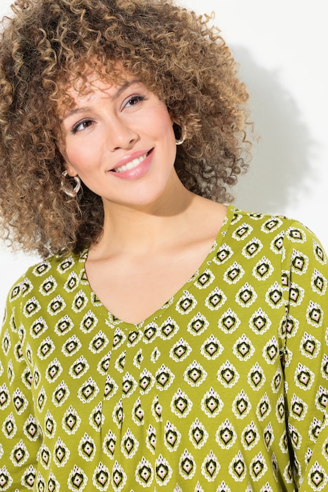 Shirt, Zierfalten, A-Linie, V-Ausschnitt, Langarm