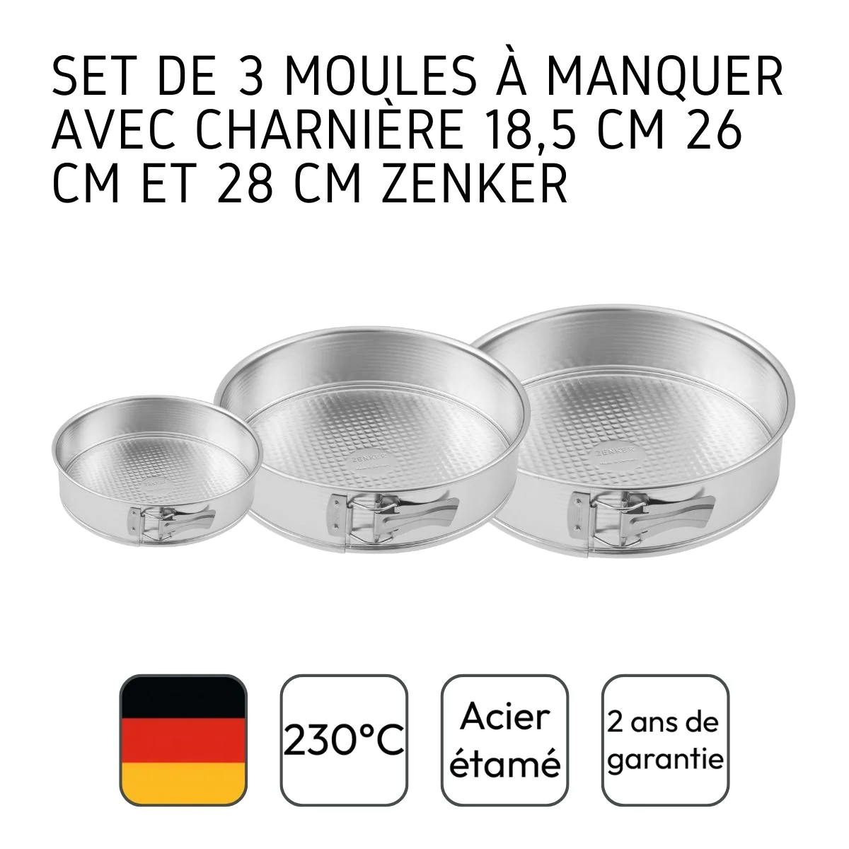 Set de 3 moules à manqué à charnière 18,5 cm + 26 cm + 28 cm Silver Ze