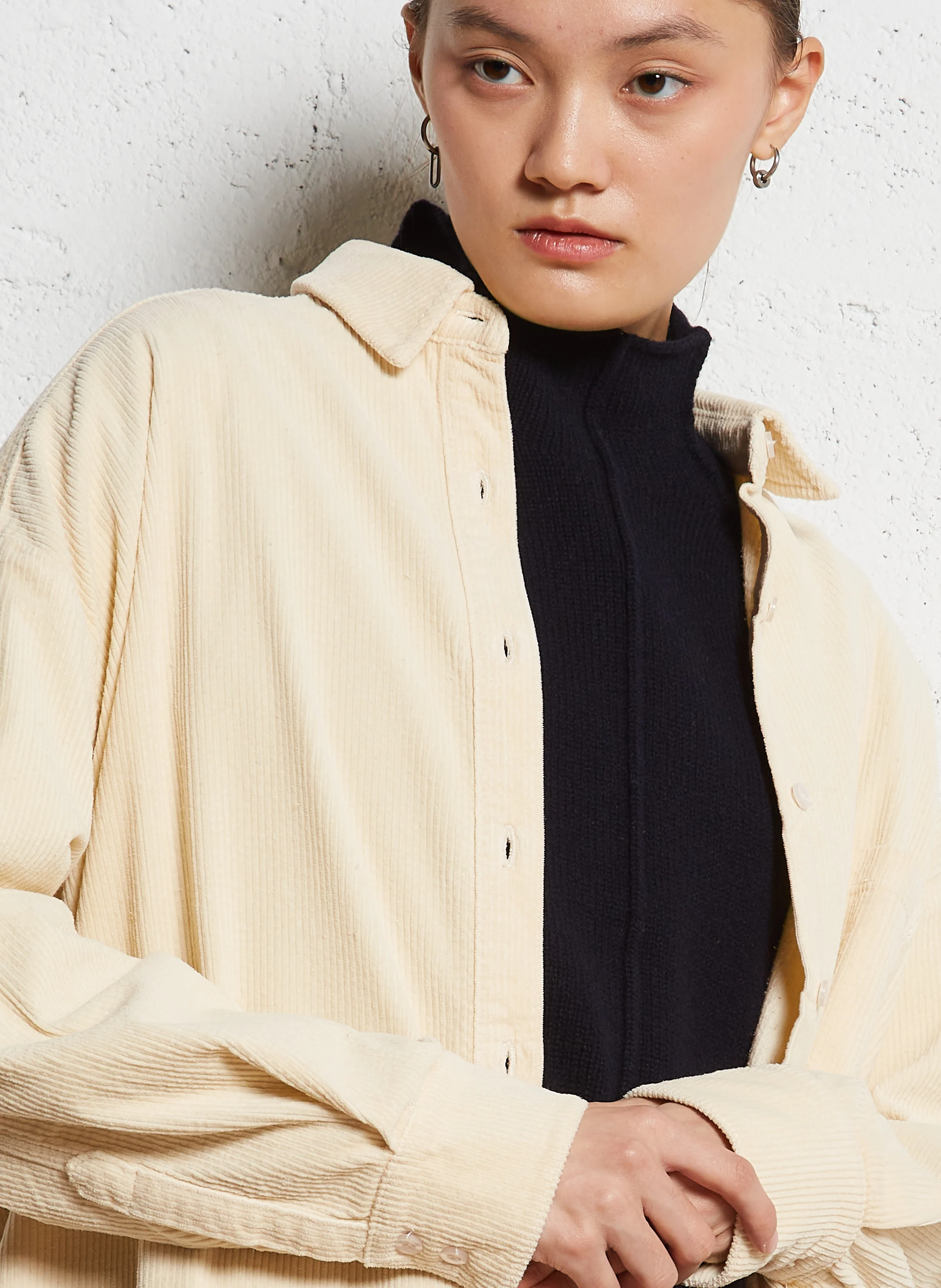 FIRENZE - Surchemise oversize col classique en coton mélangé | Beige