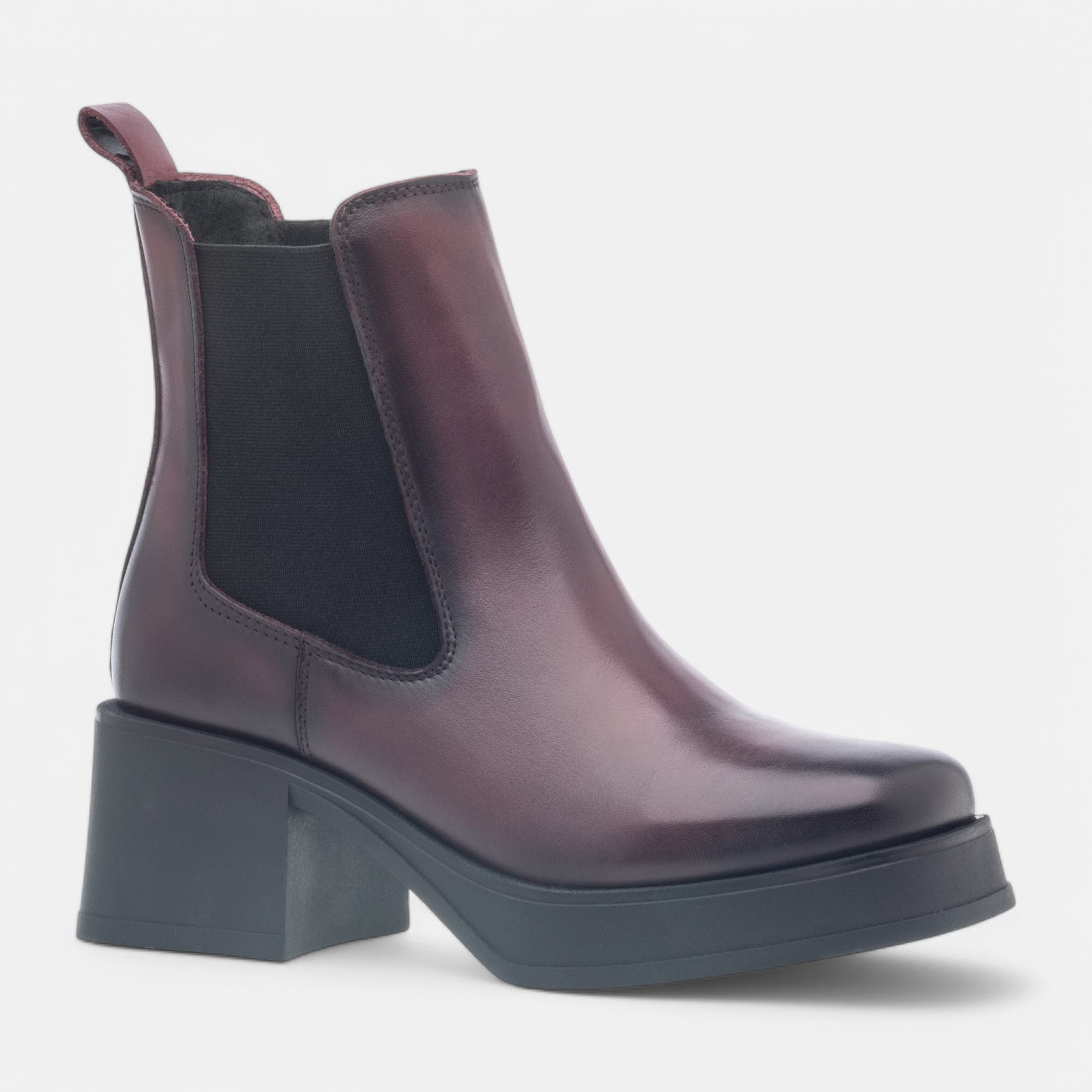 Boots chelsea à talon Femme en cuir bordeaux