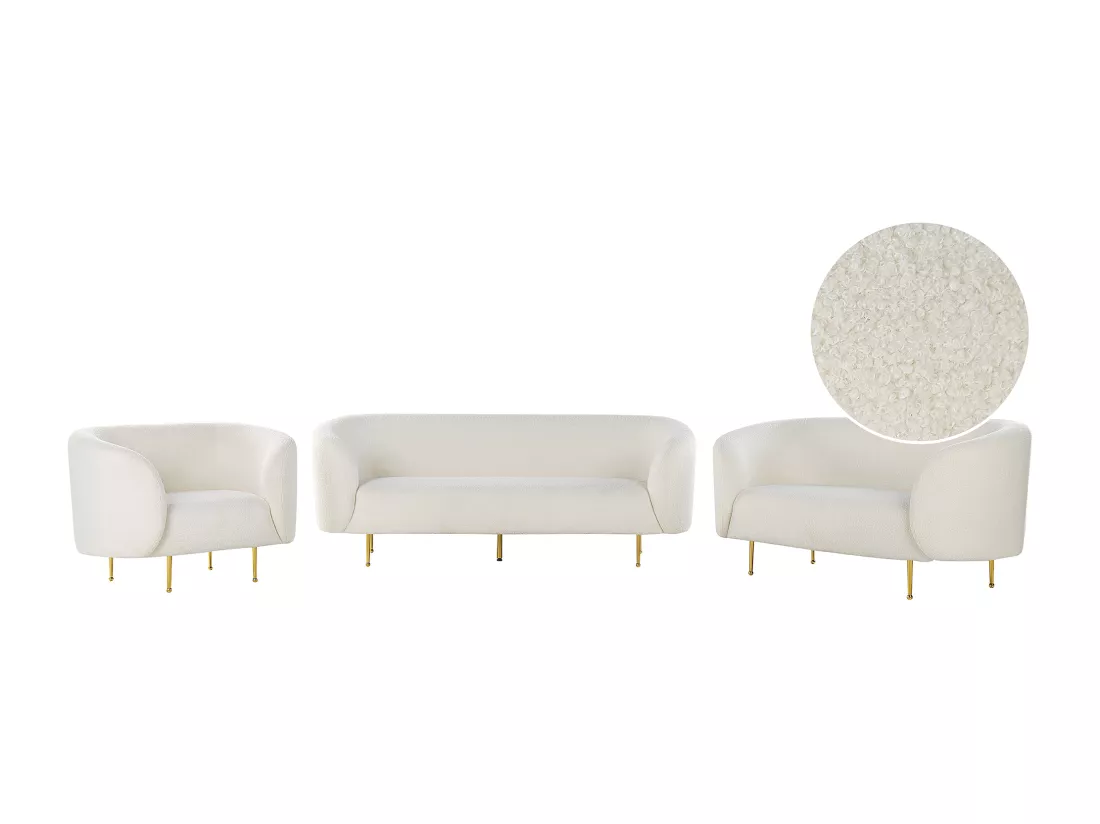 Ensemble de canapés 6 places en tissu bouclé blanc LOEN