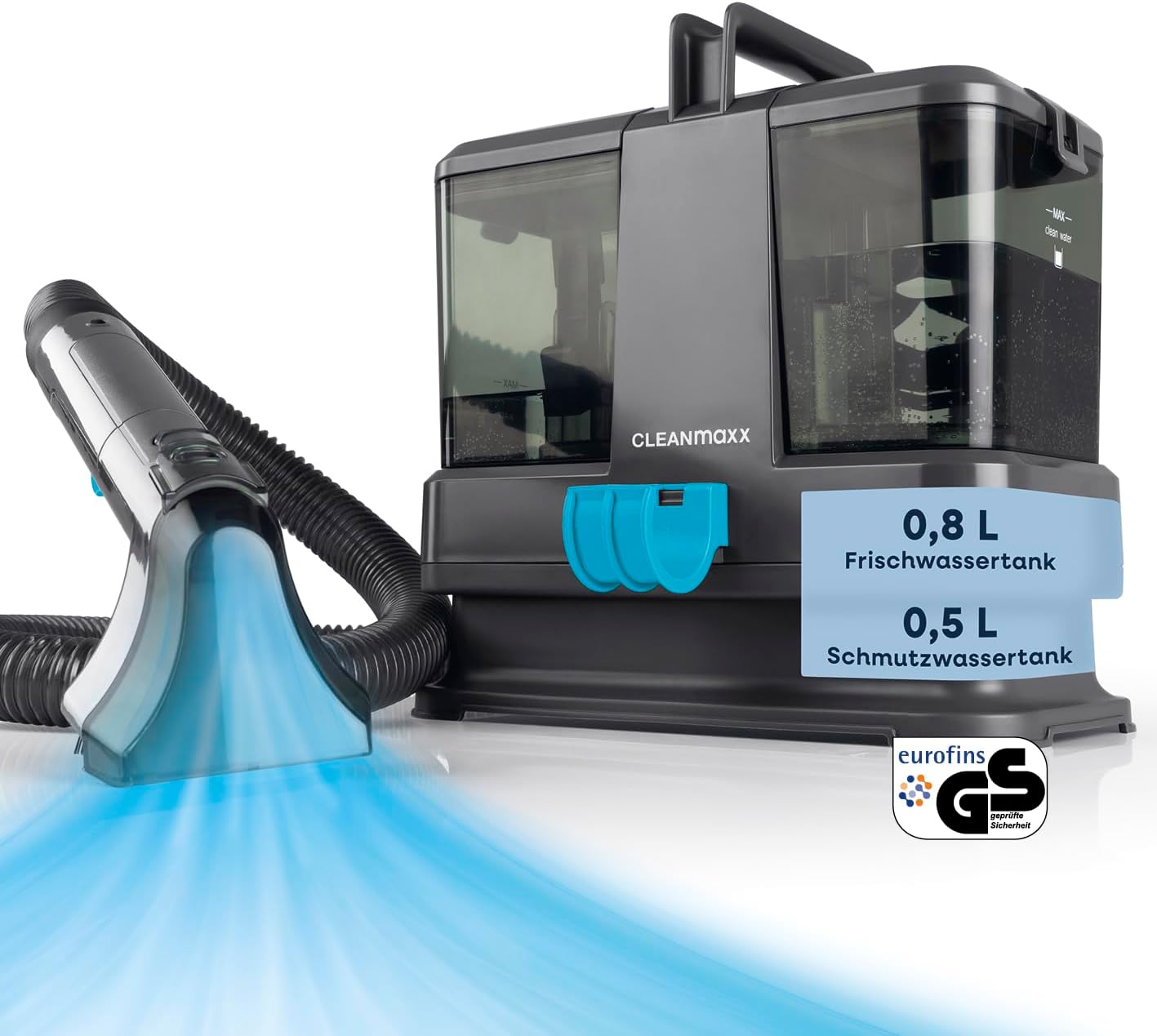 CLEANmaxx Polster- & Teppichreiniger Kompakt | 3-in-1 Waschsauger Gerät mit Doppeltank-System & Easy-Fill | Auch als Dampfreiniger, nass Trockensauger und Fleckenreiniger verwendbar