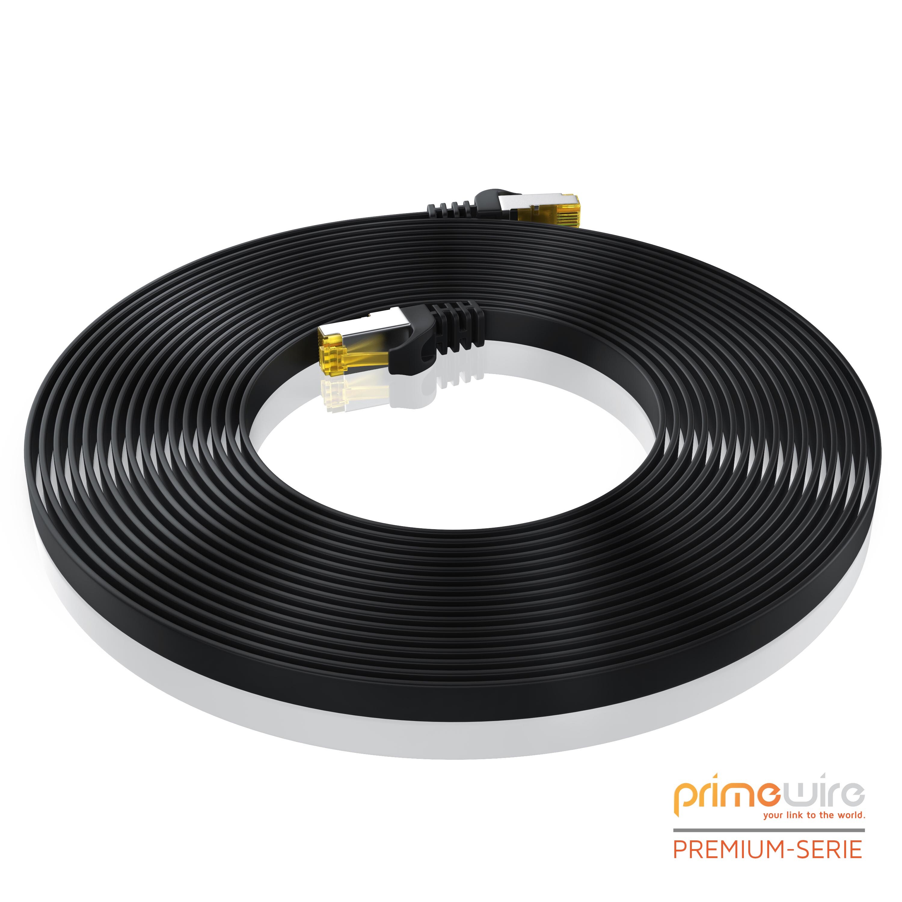 Primewire 10x LAN-Kabel CAT.7, RJ-45 (Ethernet), CAT 7 Flachband U/FTP Gigabit Netzwerkkabel 10 Gbit/s Patchkabel - 0,5m