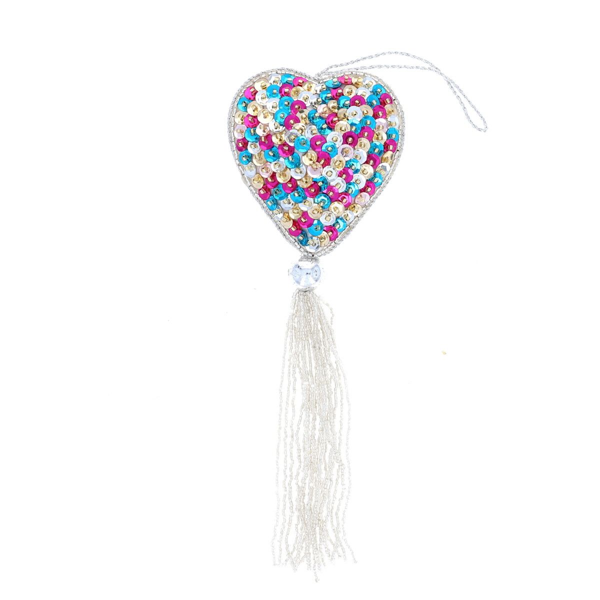Suspension de Noël cœur argent et sequins Pondie Chérie