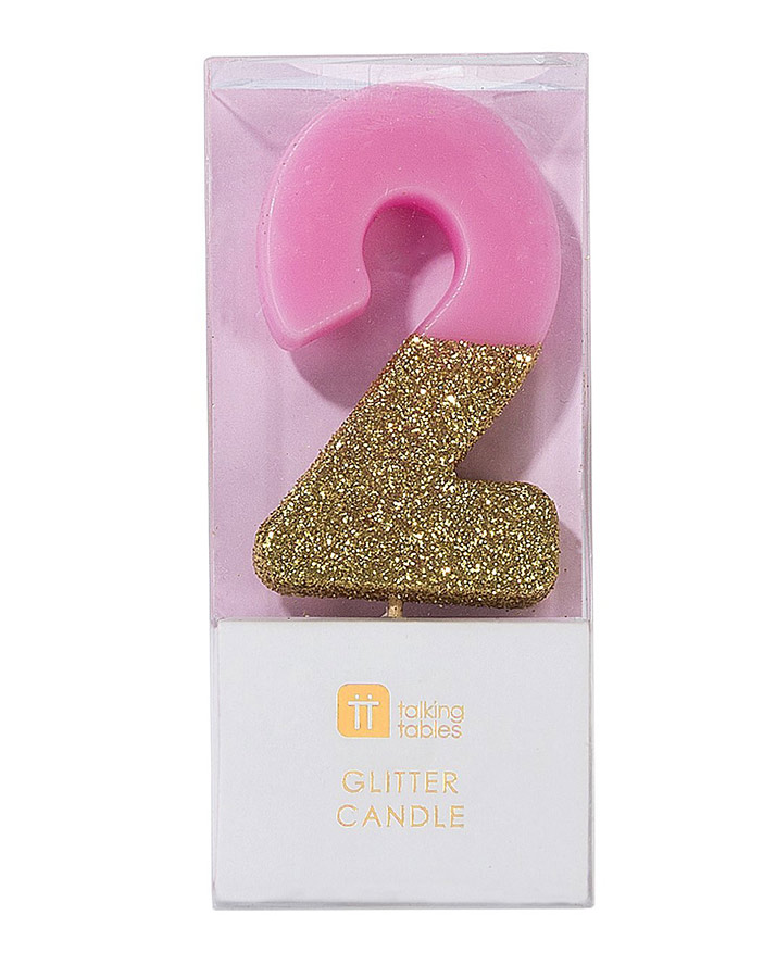 Geburtstagskerze ZAHL 2 in pink/gold
