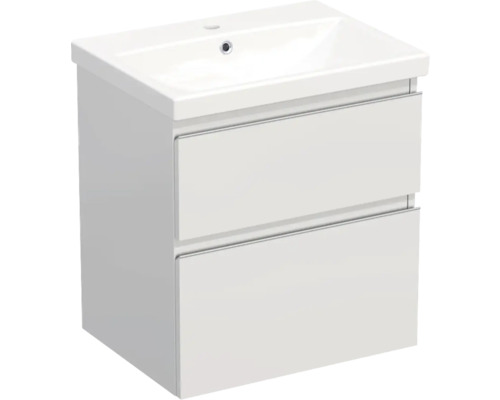 Jungborn TRENTA wastafelmeubel (BxHxD 60x65x45 cm) wit hoogglans met keramische wastafel en mat chromen greeplijst