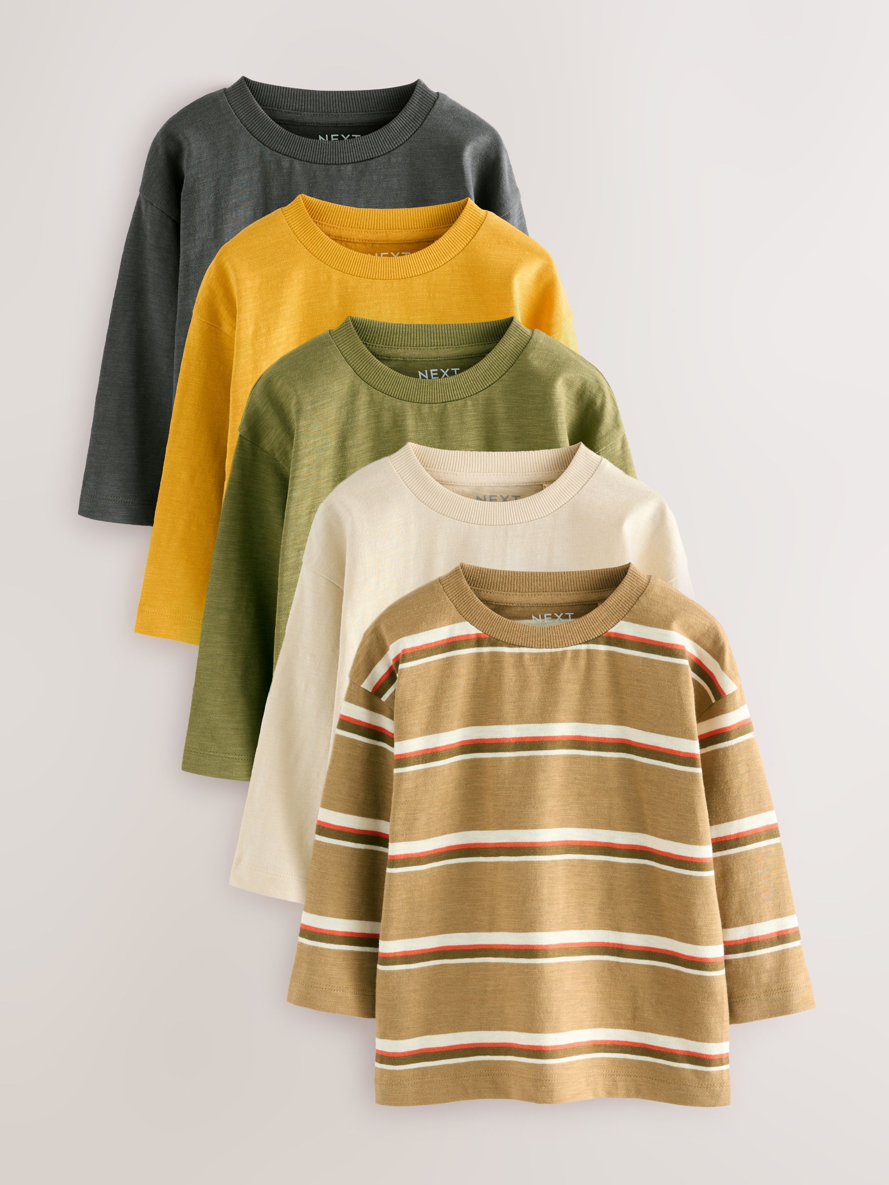 Geel/groen - Set van 5 T-shirts met lange mouwen (3 mnd-7 jr)