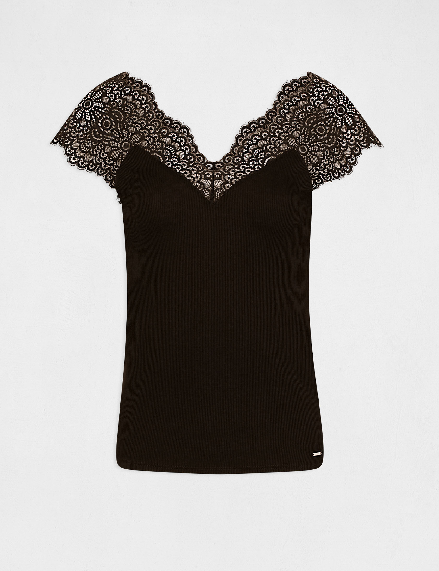Débardeur bretelles larges en dentelle noir femme - noir