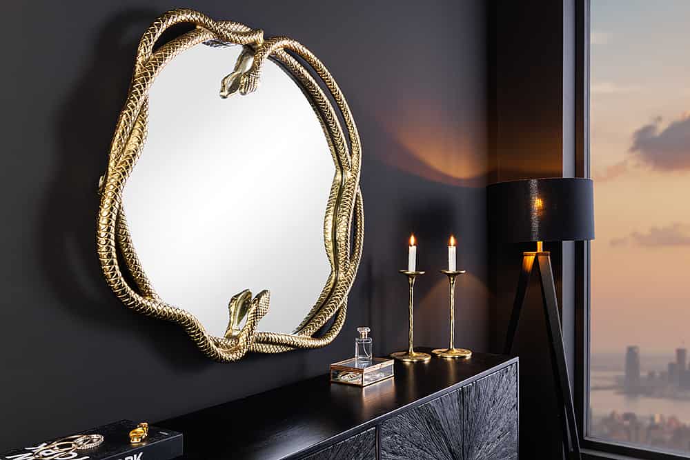 Dekorativer Spiegel SNAKE XL 85cm gold Metall Schlangen-Skulptur