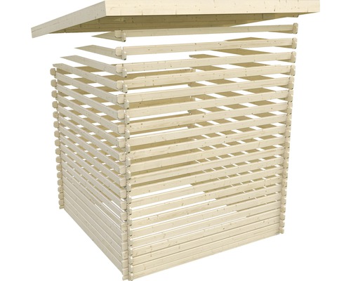 Karibu Glücksburg 4 tuinhuis met aangebouwd dak, 439 x 236 cm, natuurlijke afwerking