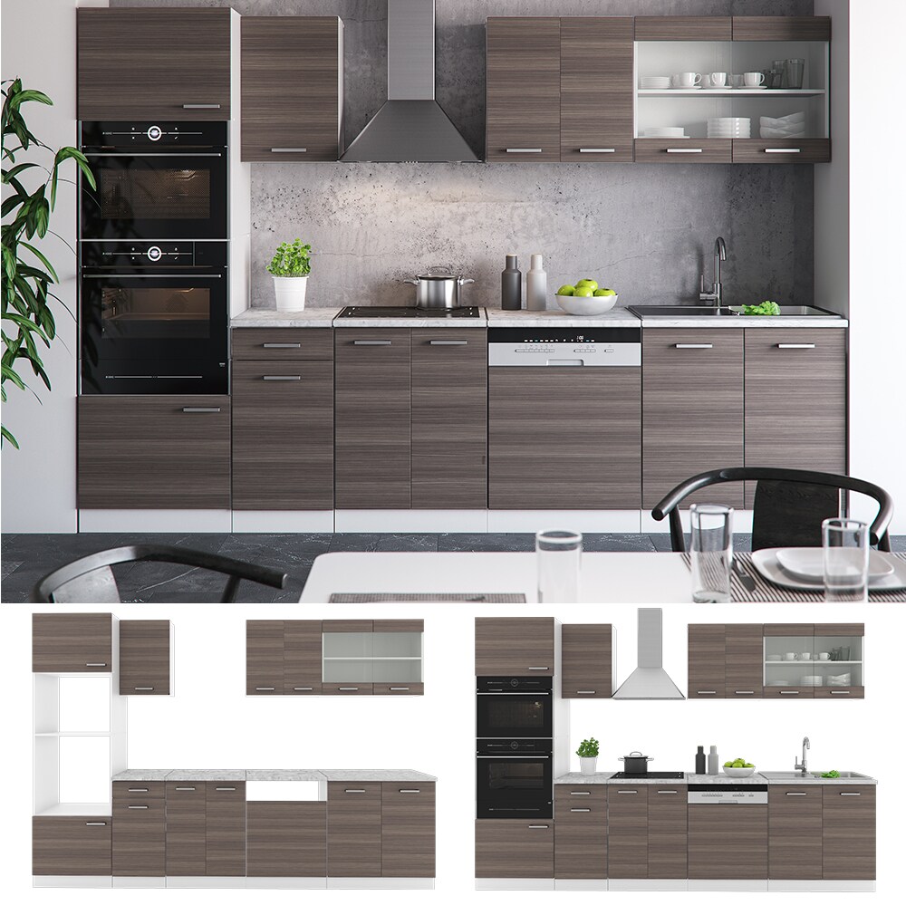 VICCO KÜCHE R-LINE 300 CM KÜCHENZEILE KÜCHENBLOCK EINBAUKÜCHE – EDELGRAU