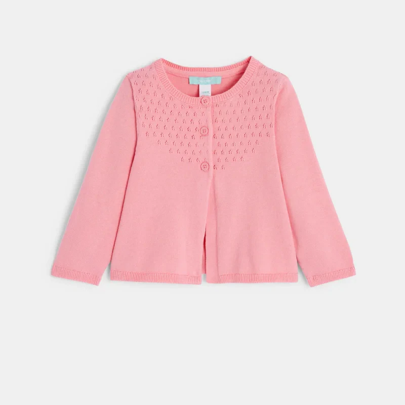 Gilet maille tricot fantaisie rose bébé fille Rose