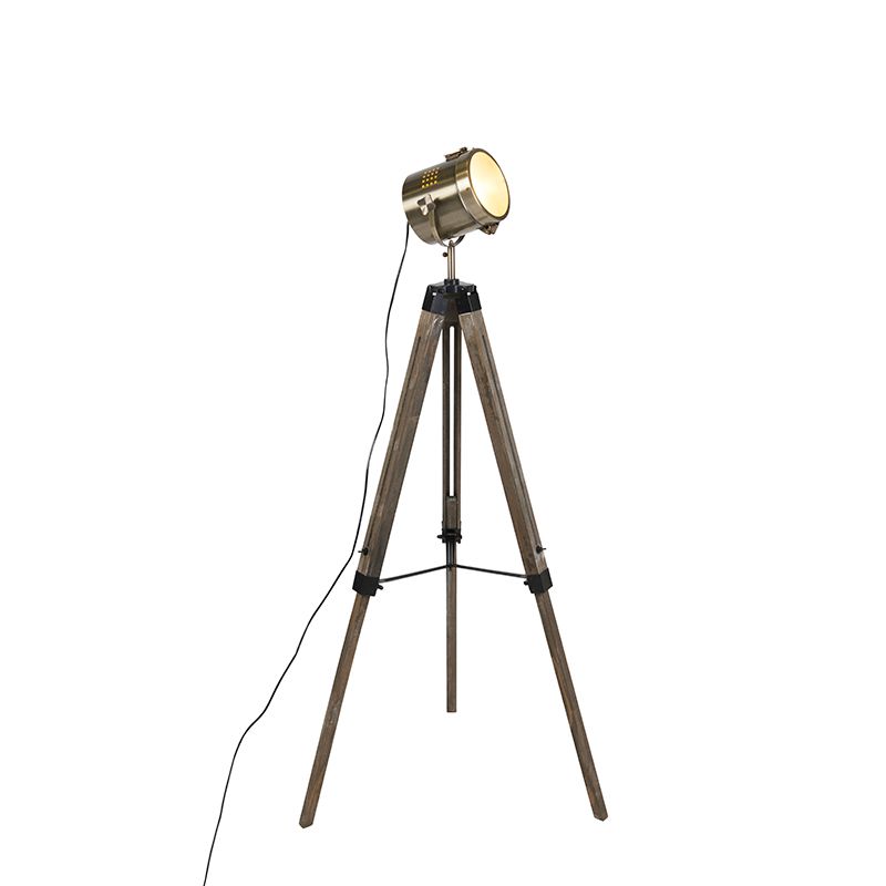 Smart vloerlamp tripod hout met studiospot incl. Wifi B35  - Braha